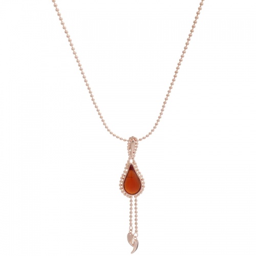 Glittering 18ct Rose Gold Vermeil On Sterling Silver Red Stone Flame Double Chain Pendant Necklace